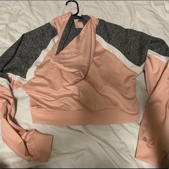 White gray and pink cropped athletic sweatshirt - Picture 2 of 2